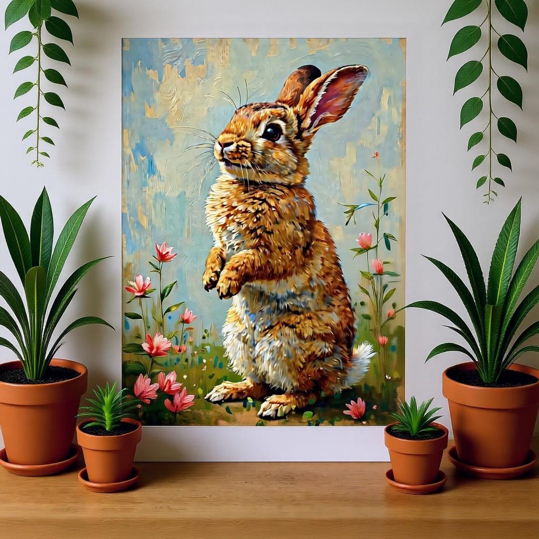 Cool Rabbit Poster Bunny Textured Poster Cute Wall Art Cute Rabbit Poster - Etsy