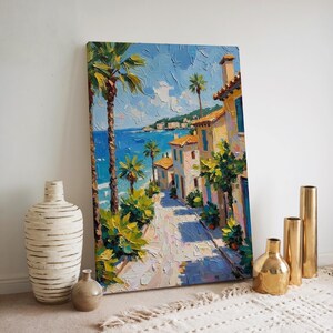 Coastal Painting Canvas Print Summer Tropical Beach Palm Tree Art Travel Vacation Art Wanderlust Painting