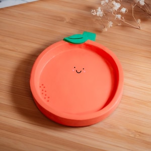 Citrus Orange Trinket Dish – Handmade Clay Ring Holder, Kawaii Fruit Jewelry Tray, Cute Fruit Dish, Small Clay Jewelry Holder, Gift for Her