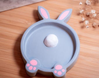 Cute Bunny Clay Trinket Dish – Cute Ceramic Bunny Ring Holder, Small Kawaii Animal Jewelry Tray, Handmade Bunny Decor, Gift for Bunny Lovers