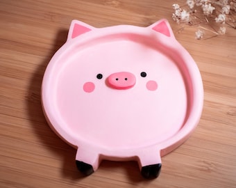 Pink Pig Trinket Dish – Handmade Clay Ring Holder, Kawaii Animal Jewelry Tray, Small Cute Jewelry Dish, Pig Ring Holder, Cute Gift for Her