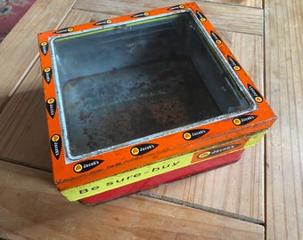 RARE Vintage Jacob's Cream Crackers Be Sure Buy Display Tin Orange Container Biscuit Box