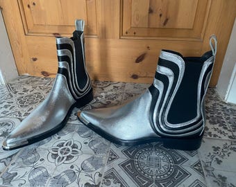 SAMPLE! RARE! Rabanne H&M Shimmering Metallic Leather Chelsea Boots Limited 42