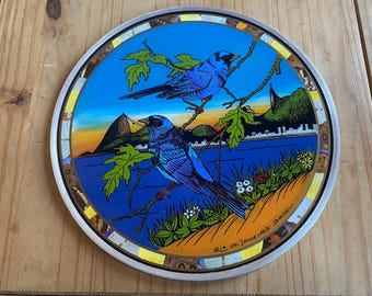 Rio De Janeiro Brasil Handmade Wall Plaque Disk With Birds Very Shiny