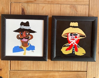 Cesar Manrique Signed Art Wall Tile Framed Campesino Peasant Lanzarote Man and Lady 1985