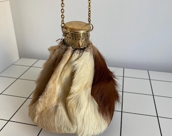 Vintage Handmade Real Fur Accordion Top Gate Expandable Collar Bag Purse Art Deco