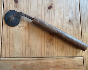 Vintage Bookbinder Brass Double Line Roll Tool Binding Roller Hand Made Wood Handle