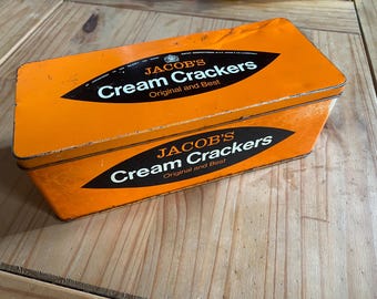 Vintage Jacob's Cream Crackers Metal Tin Storage Orange Retro Shop Container Box Biscuit