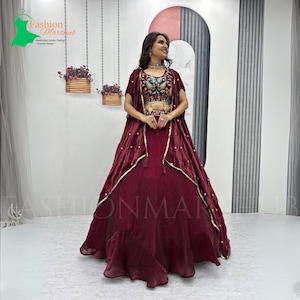 Embroidered Lehenga Choli Set, Bridal Wedding Lehenga, Thread Sequin Work, Designer Shrug Style Dupatta, Indian Party Wear Lehenga
