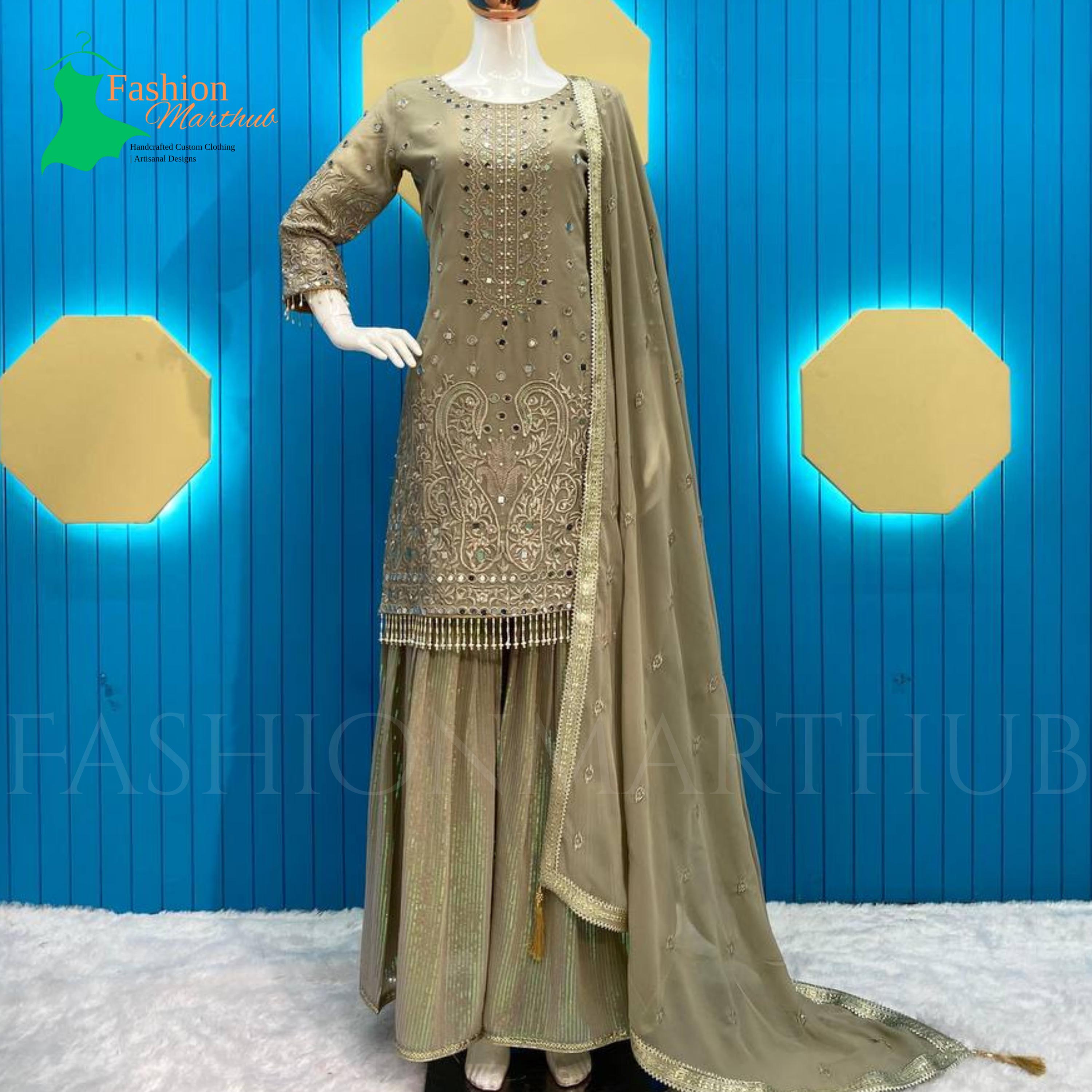 Beige Kurti With Gharara Suit Set