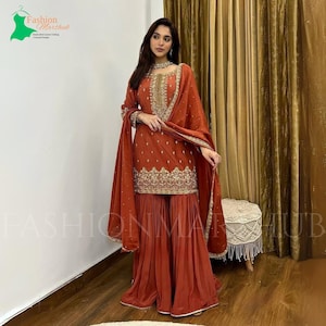 Designer Sharara Suit, Embroidered Party Wear Sharara Suit, Pure Silk Indian Sharara Suit, Pakistani Wedding Festival Ethnic Wear