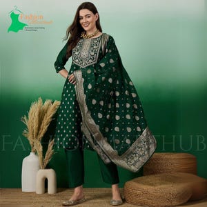 Embroidered Salwar Kameez, Traditional Zari Work Salwar Kameez, Designer Pakistani Suit, South Cultural Print Dress Set, Eid Dress