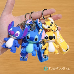 Lilo & Stitch Keychain for Girls, Cute Pink Angel Stitch Keyring, Anime Plush Bag Charm, Birthday Gift for Her, Car Pendant