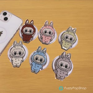 Cute Labubu Airbag Phone Grip – Retractable Magnetic Stand for Smartphones, Cartoon Holder for Desk & Hand Use