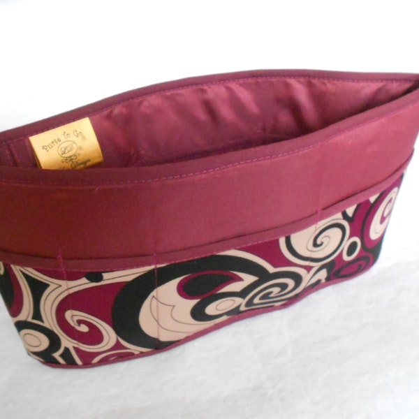 Purse To Go(R)Pockets Plus-Purse organizer insert transfer liner in Glamorous Burgundy Print -Extra Jumbo size-Enclosed bottom