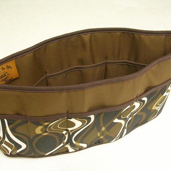 Purse To Go(R)Pockets Plus-Purse organizer insert transfer liner in Retro Print -Extra Jumbo size-Enclosed bottom