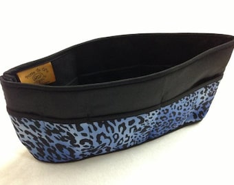 Purse To Go(R)Pockets Plus-Purse organizer insert transfer liner in Blue leopard/black Print-Extra jumbo size-Enclosed bottom