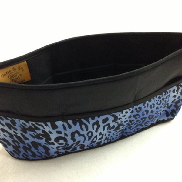 Purse To Go(R)Pockets Plus-Purse organizer insert transfer liner in Blue leopard/black Print-Extra jumbo size-Enclosed bottom