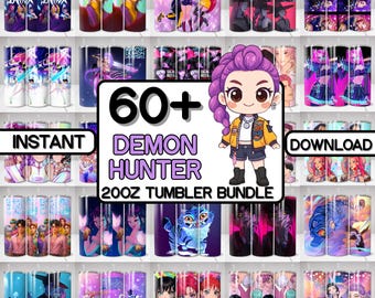 Demon Hunter Tumbler Wrap Bundle | Anime Slayer PNG | Dark Action 20oz Wrap Set