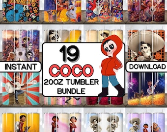 Coco 20oz Tumbler Wrap Bundle | Pixar Coco Digital PNG | Día De Muertos Tumbler Designs