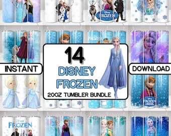 Frozen 20oz Tumbler Wraps | Elsa Anna PNG Bundle | Winter Ice Princess Tumbler Designs
