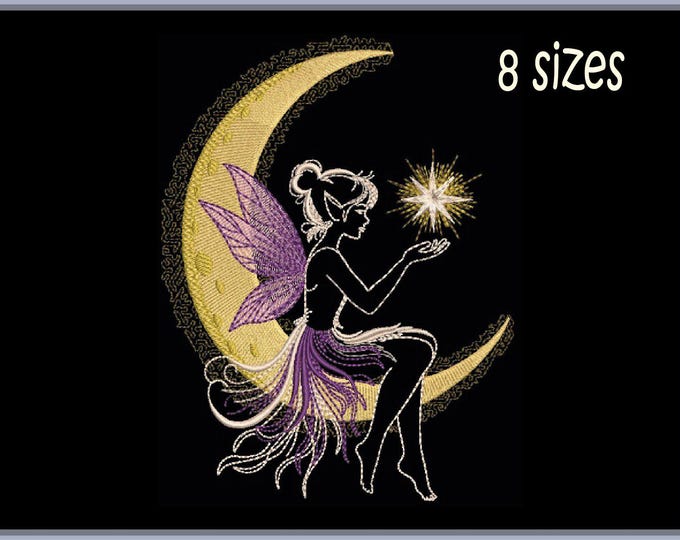 Magic Fairy on Moon, Fairy With Star, Machine Embroidery Design, Fairy ...