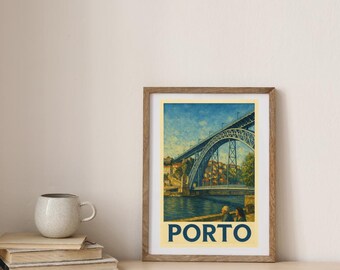 Porto Portugal Print, Vintage Travel Poster, Printable Wall Art, European City Decor, Digital Download Art Print, Porto Illustration