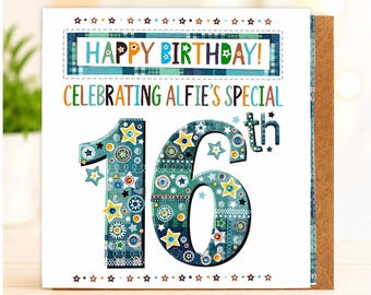 Personalised 16th Birthday Card For Him, 16th Birthday Card Son, Grandson Birthday Card, Personalised Sixteenth Birthday Card Boy