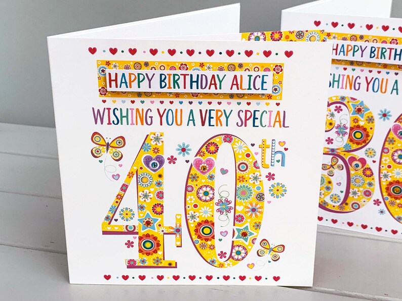 Personalized 40th Birthday Card: Embellished Handmade Greeting Card - Etsy