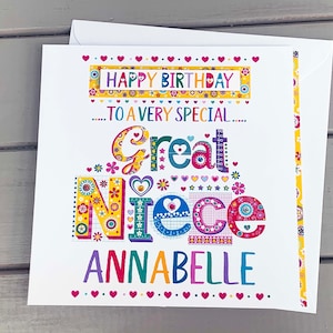 Tarjeta de cumpleaños personalizada para sobrina nieta, tarjeta de cumpleaños para sobrina nieta. Ideas especiales para tarjetas de cumpleaños