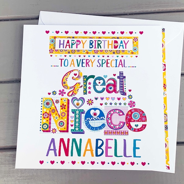 Great Niece Personalised birthday card, birthday card for Great Niece. Special birthday card ideas