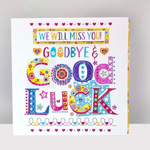 Afscheids- en gelukskaart – "We Will Miss You" – handgemaakt en verfraaid – door Vicky Jones Design