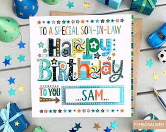 Personalised Son-in-Law Birthday Card | Custom Name, Printed Message. Send Direct to him
