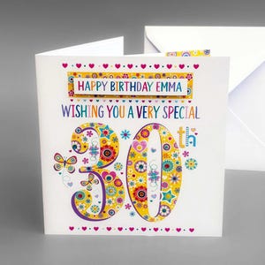 Personalisierte 30. Geburtstagskarte für Sie | Personalisierter Name | Handgemachte Meilenstein Alter 30 Karte | Hübsches Design mit Umschlag