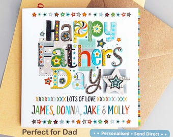 Personalised Dad Father’s Day Card, Best Dad Ever Card, Custom Names Card for Dad, Send Direct to Dad, Handmade UK