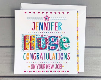 Personalised Congratulations Card – Graduation, New Job, Promotion – Custom Name & Message – Handmade Colourful Card