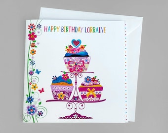 Personalized Cupcake Birthday Card: Handmade Glitter Card for Her