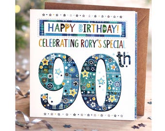 Personalised 90th Birthday Card for Him | Handmade Ninetieth Keepsake