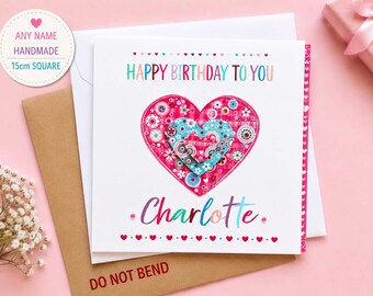 Personalised Birthday Card for Girl | Handmade Birthday Card for Her | Custom Name Birthday Card | Daughter Granddaughter Niece Friend Card