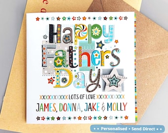 Personalised Father’s Day Card for Dad Daddy Grandad, Custom Names Card, Send Direct to Dad, Handmade Colourful Father’s Day Card UK