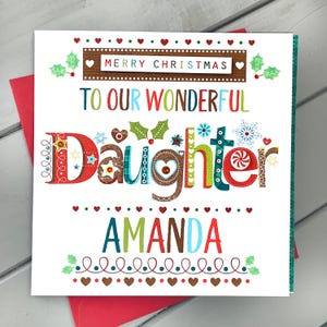 Personalised Daughter Christmas Card – Handmade Festive Card – Custom Name & Optional Message – Special Xmas Gift