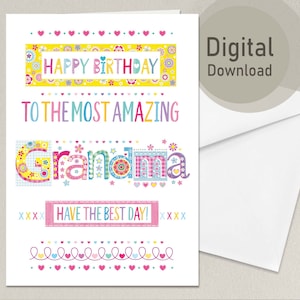 Geburtstagskarte Oma | Digitale Geburtstagskarte | Sofortdownload | A4 & US Letter | DIY Karte für Oma