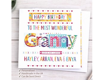Personalised Granny Birthday Card – Handmade Multicolour Keepsake - send direct option
