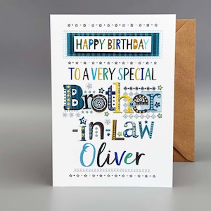 Cartão de aniversário personalizado para cunhado | Cartão feito à mão com nome | Cartão de aniversário especial para ele | Fabricado no Reino Unido