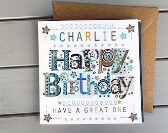 Tarjeta de cumpleaños personalizada para niño: Diseño decorativo moderno