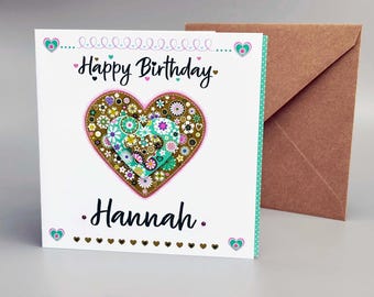 Tarjeta de cumpleaños personalizada: Diseño de corazón hecho a mano, mensaje personalizado