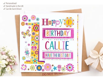 Personalised First Birthday Card for Baby Girl Handmade