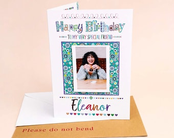 Personalised Photo Birthday Card for Her, Custom Name Best Friend Card, Handmade A5 Keepsake