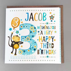 Carte personnalisée Joyeux 3e anniversaire de garçon, 3e anniversaire de garçon, pour un enfant de 3 ans