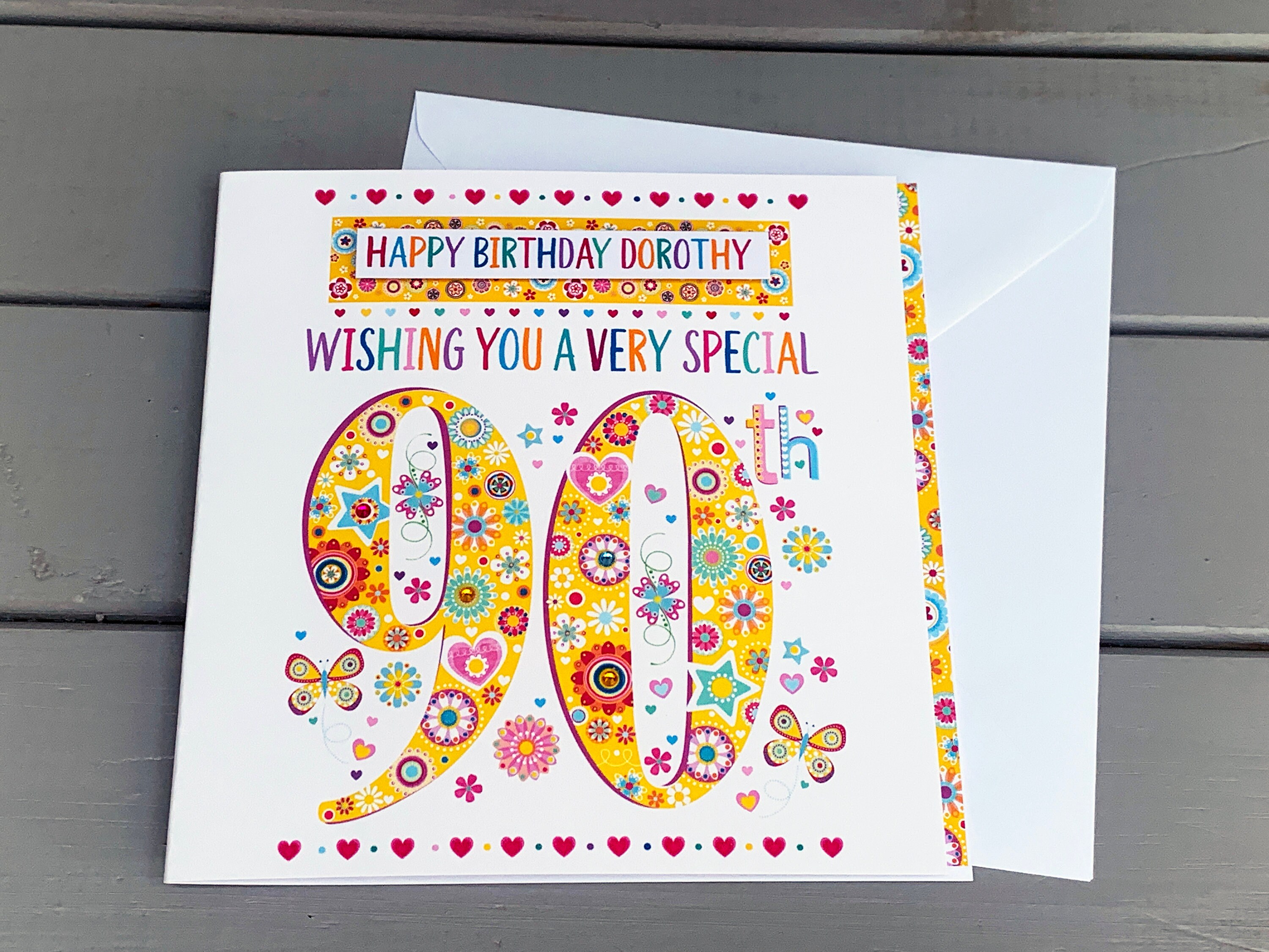 Biglietto di auguri per il 90° compleanno da donna, motivo floreale ad acquerello, bellissimo biglietto di compleanno per donna di 90 anni, nonna, mamma, zia, nonna, amica, sorella